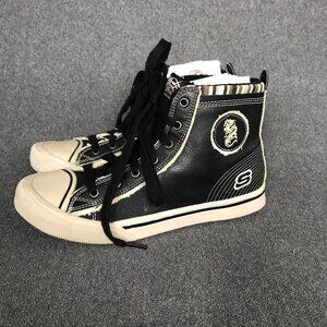 Skechers SKX Dragon Patch High Top Sneakers Black White Leather Mens Size 6 RARE